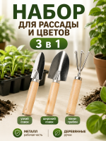 Набор инвентаря для комнатных растений из 3-х предметов с деревянной ручкой 20016 VIP