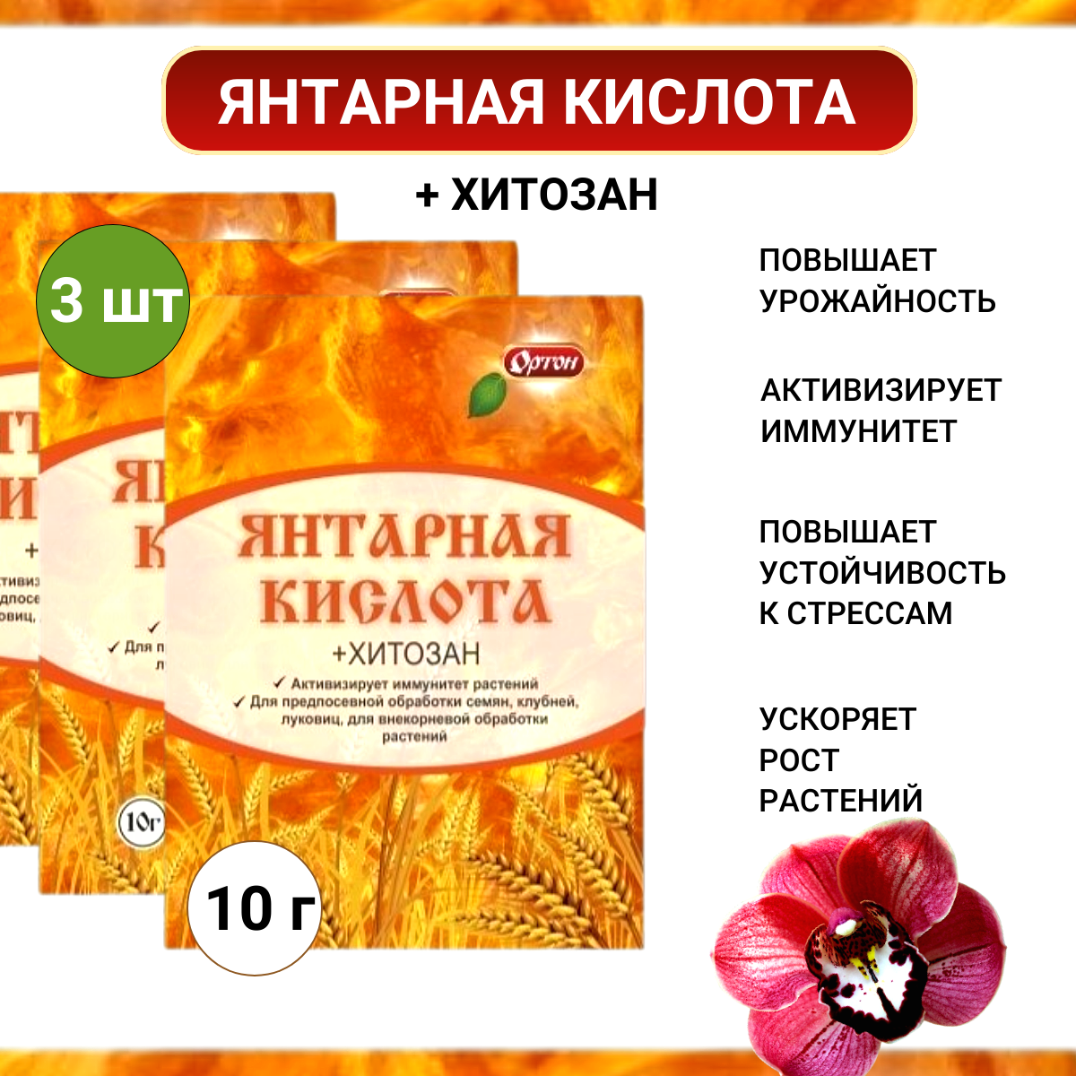 Янтарная кислота + Хитозан, 3 шт по 10г