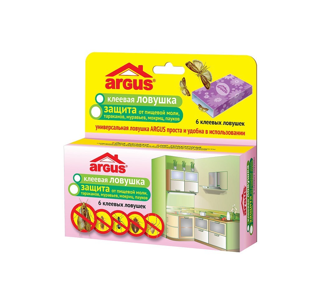 Argus Клеевая ловушка от пищевой моли, тараканов, муравьев, мокриц, пауков, 1 уп по 6 шт