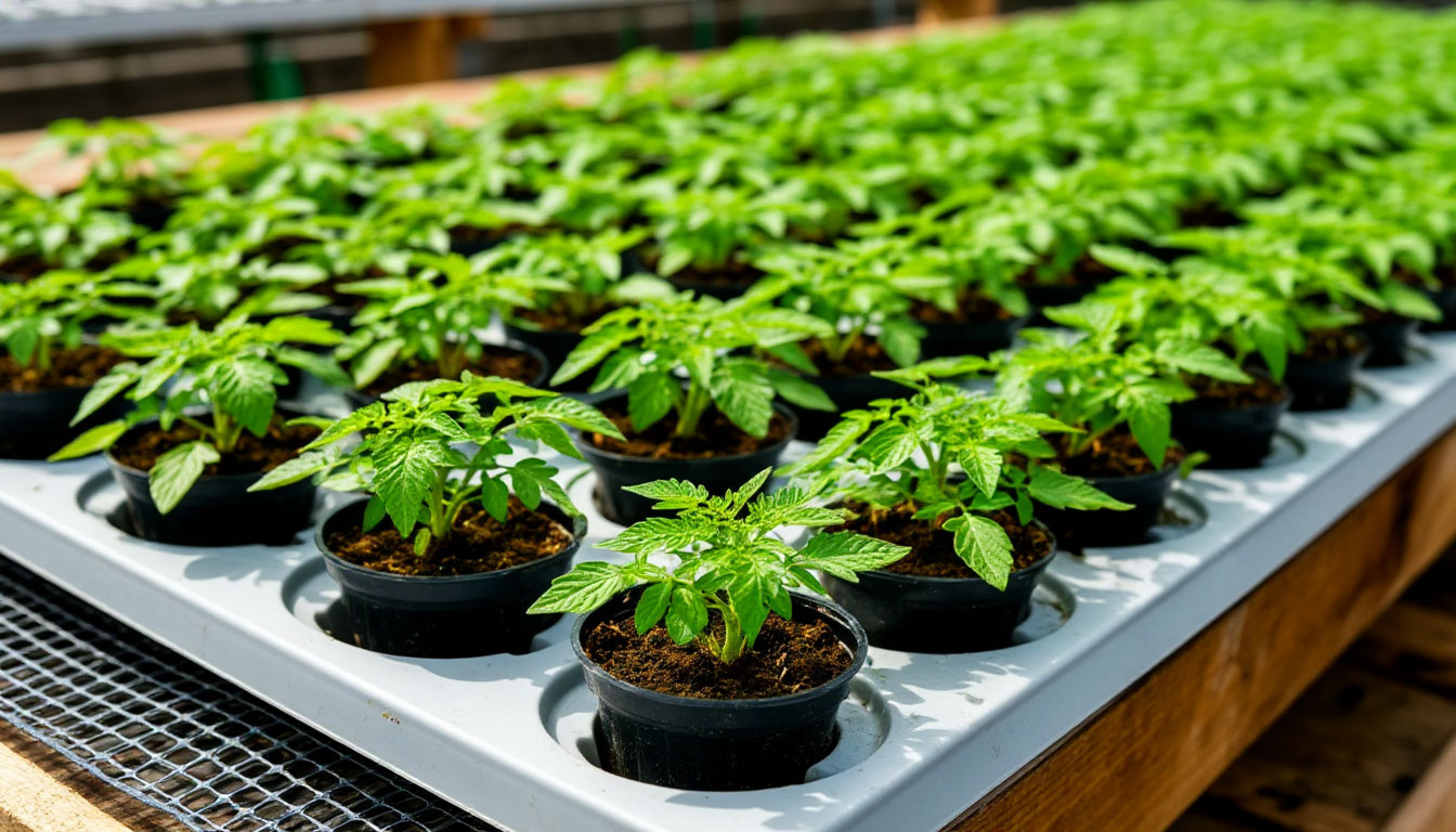 Рассада на капиллярном мате развивается равномерно — каждое растение получает необходимое количество влаги.