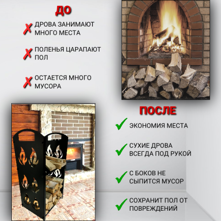 Дровница металлическая Пламя для камина и печи МС-Про