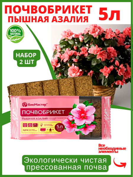 Почвобрикет Пышная азалия 5 л БиоМастер, 2 шт Почвобрикет Пышная азалия 5 л БиоМастер, 2 шт
