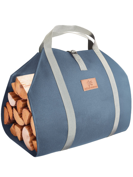 Сумка для переноски дров с ручками из стропы и застежкой усиленная серо-голубая, 40 см x 86 см VIP