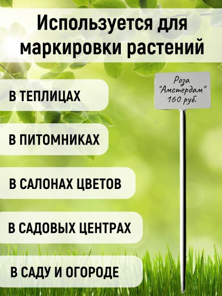 Указатель садовода №3 6x9 см, ножка 30 см пластиковый, 50 шт