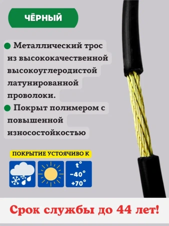 Трос металлополимерный ПРШ 4 мм шпалерный черный 50 м Благодатное земледелие