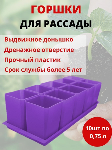 Набор горшков для рассады 10х0,75 л фиолетовый Набор горшков для рассады 10х0,75 л фиолетовый