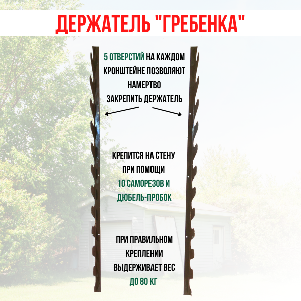 Держатель настенный для садовых инструментов Гребенка коричневый МС-Про Держатель настенный для садовых инструментов Гребенка коричневый МС-Про