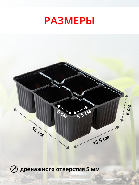 Мини-кассета рассадная 6 ячеек, 10 шт