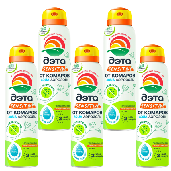 ДЭТА АКВА AQUA SENSITIVE аэрозоль от комаров для чувствительной кожи 150 мл 5 шт ДЭТА АКВА AQUA SENSITIVE аэрозоль от комаров для чувствительной кожи 150 мл 5 шт