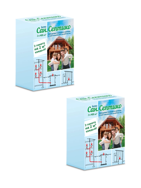 Препарат Сан Септико для дачных туалетов, септиков, канализаций, выгребных ям, 2 шт