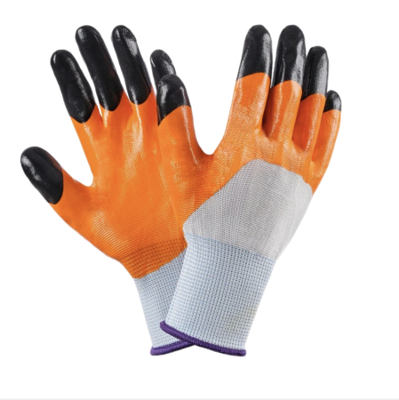 Перчатки нейлоновые оранжевые с добавлением резины черные ноготки