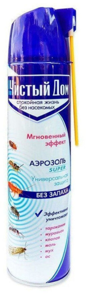 Универсальный аэрозоль от насекомых Супер Чистый дом двойное распыление 600 мл Универсальный аэрозоль от насекомых Супер Чистый дом двойное распыление 600 мл
