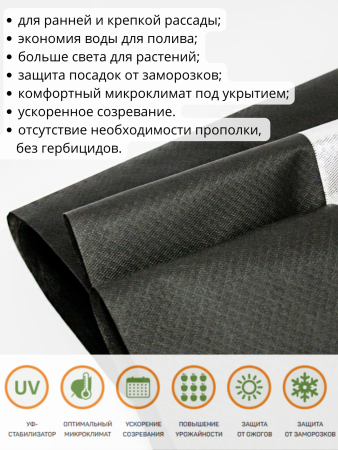 Укрывной материал Грядка в порядке двойное тепло для теплицы с УФ стабилизатором чёрный фольгированный 90 г/м2, 1,6 х 5 м Благодатное Земледелие