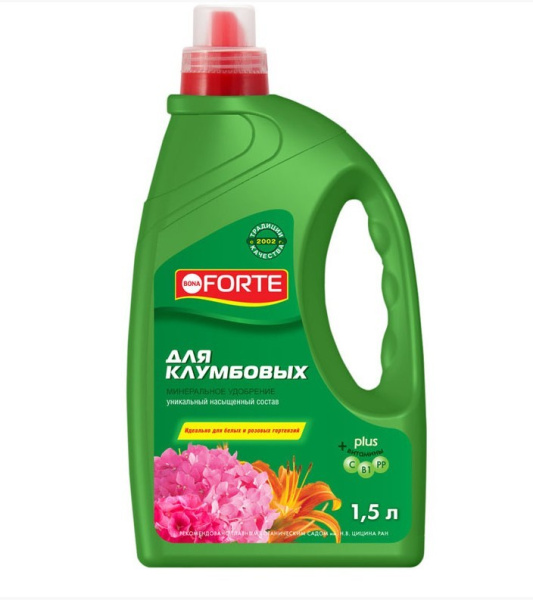 Bona Forte Жидкое минеральное удобрение Для клумбовых и розовых гортензий, канистра 1,5 л
