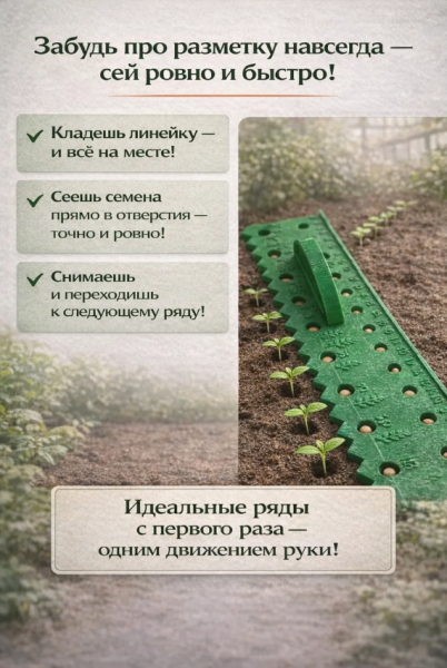 Линейка для посадки семян и рассады пластиковая 17 х 8 х 3 см зеленая Благодатное земледелие