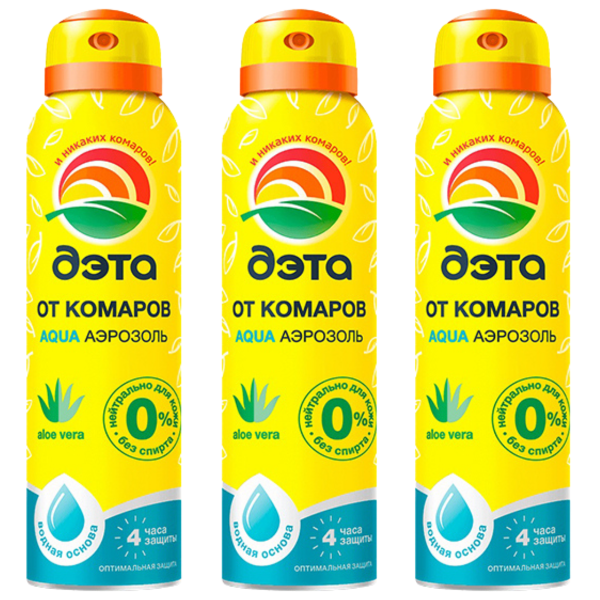 ДЭТА АКВА AQUA аэрозоль от комаров 150 мл 3 шт ДЭТА АКВА AQUA аэрозоль от комаров 150 мл 3 шт