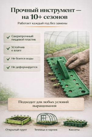 Линейка для посадки семян и рассады пластиковая 17 х 8 х 3 см зеленая Благодатное земледелие