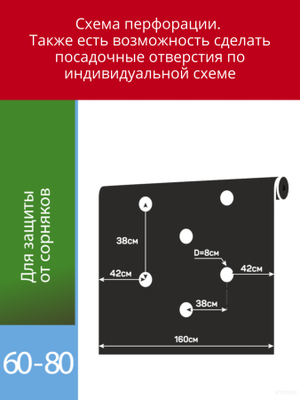 Укрывной материал Грядка в порядке с УФ стабилизатором чёрный мульчирующий перфорированный 60 г/м2, 1,6 х 10 м Благодатное Земледелие