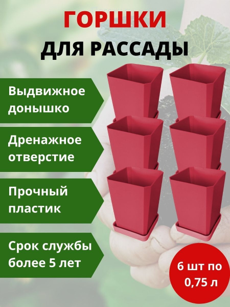 Набор горшков для рассады 6х0,75 л француская роза Набор горшков для рассады 6х0,75 л француская роза