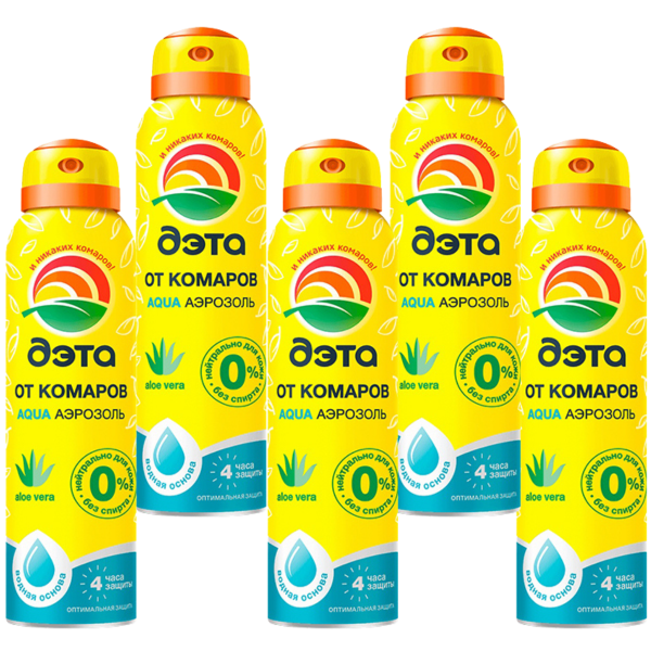 ДЭТА АКВА AQUA аэрозоль от комаров 150 мл 5 шт ДЭТА АКВА AQUA аэрозоль от комаров 150 мл 5 шт
