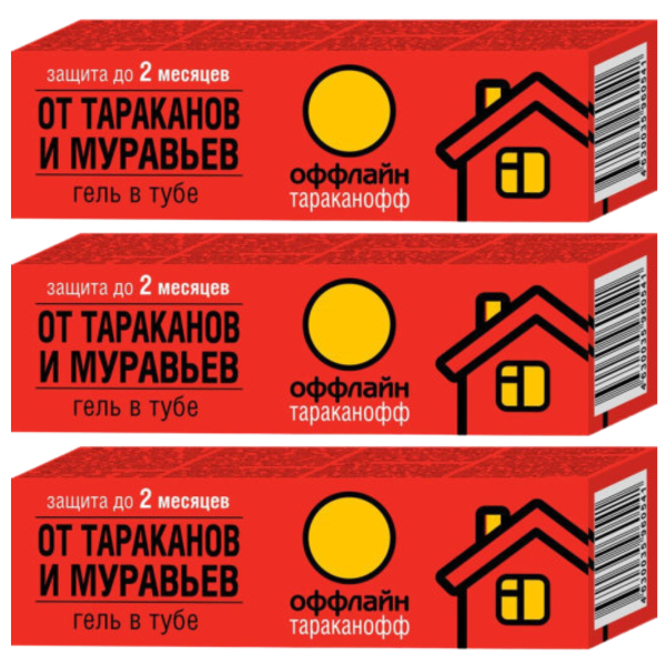 Тараканофф оффлайн Гель от тараканов и муравьев туба 75 мл 3 шт Тараканофф оффлайн Гель от тараканов и муравьев туба 75 мл 3 шт