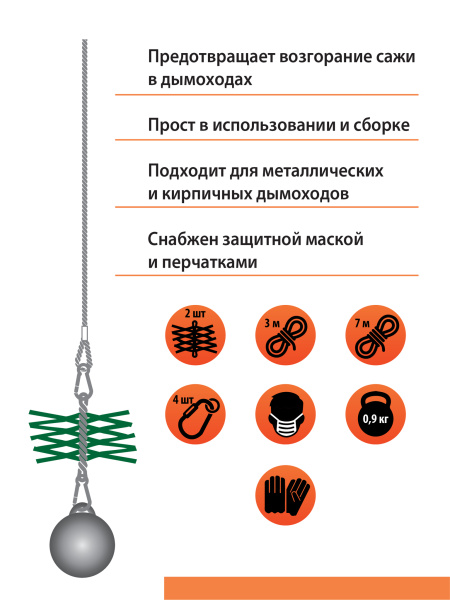 Набор для механической очистки дымоходов и камина, диаметр 150 М, Веселый трубочист