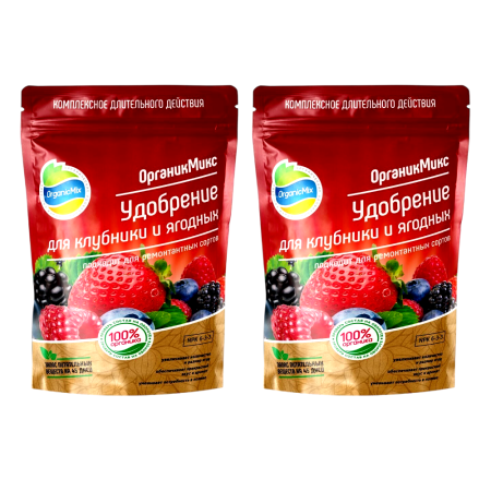 Органик Микс Удобрение для клубники, смородины, малины, крыжовника, ежевики, жимолости и других ягодных культур, 2 шт и 800 гр