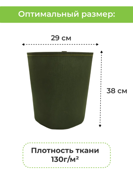 Текстильный горшок Здоровый корень без ручек зелёный 25 л по 3 шт Благодатное земледелие