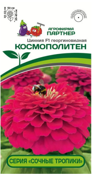 Семена Цинния F1 КОСМОПОЛИТЕН / георгиновидная 4шт Партнер 2-ной пак