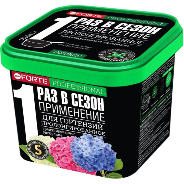 Bona Forte Удобрение сухое гранулированное пролонгированное Для гортензий с биодоступным кремнием, ведро 1 л