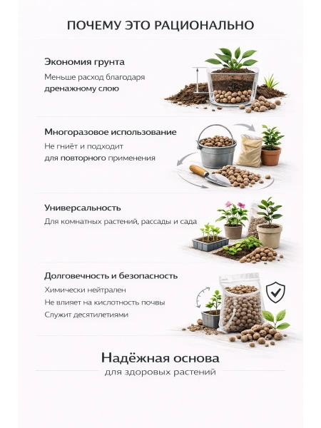 Дренаж Керамзит для цветов и растений фракция 20-40 мм, 5 л Благодатное земледелие