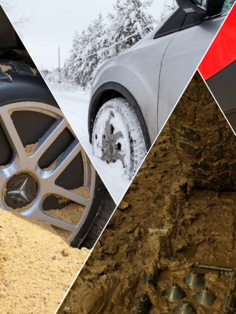 Набор автомобилиста Protex Не буксуй в сумке саперная лопата, противобуксовочные траки, перчатки