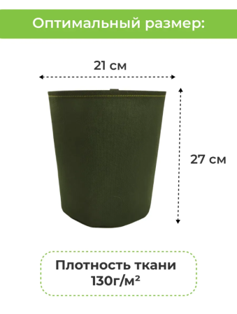 Текстильный горшок Здоровый корень без ручек зелёный 10 л Благодатное земледелие