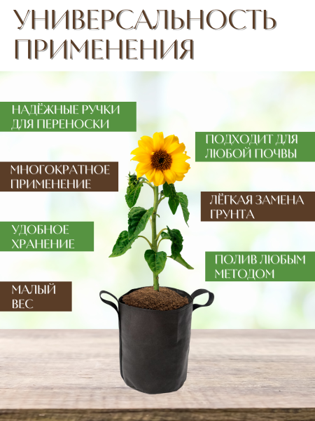 Текстильный горшок Здоровый корень боковые ручки зелёный 50 л Благодатное земледелие