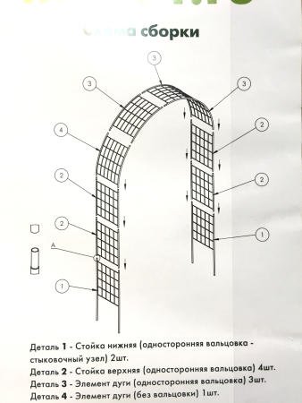 Арка садовая металлическая разборная Сетка h 250 см, зеленая