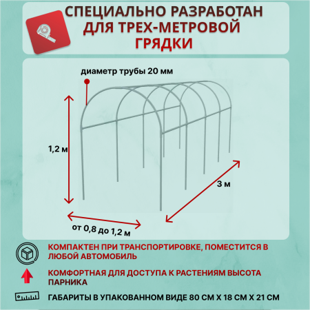 Каркас парника из ПВХ длина 3 м, высота 1,2 м дуга разборная