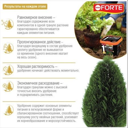Bona Forte Удобрение гранулированное пролонгированное Хвойное осеннее с биодоступным кремнием, ведро 1 л