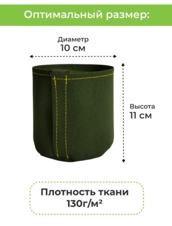 Текстильный горшок Здоровый корень с липучкой-застежкой зеленый 1 л по 3 шт Благодатное земледелие