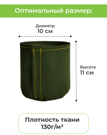 Текстильный горшок Здоровый корень с липучкой-застежкой зеленый 1 л по 10 шт Благодатное земледелие
