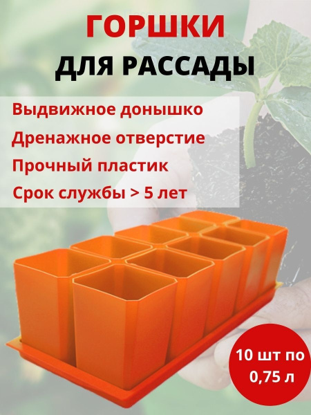 Набор горшков для рассады 10х0,75 л оранжевый Набор горшков для рассады 10х0,75 л оранжевый