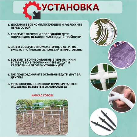 Каркас парника из ПВХ длина 3 м, высота 1,2 м дуга разборная