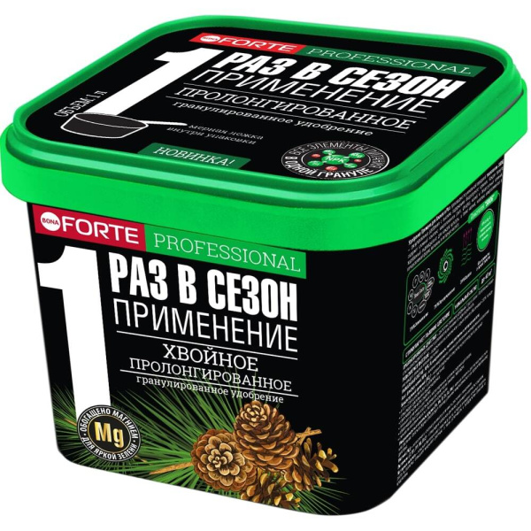 Bona Forte Удобрение сухое гранулированное пролонгированное Хвойное с биодоступным кремнием, ведро 1 л