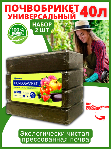 Почвобрикет Универсальный 40 л БиоМастер, 2 шт Почвобрикет Универсальный 40 л БиоМастер, 2 шт