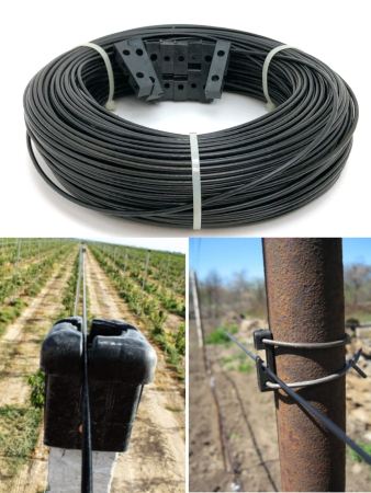 Набор для сада Клипсы 8 шт, Трос металлополимерный шпалерный 100 м диаметром 2,5 мм, черный ПРШ-2,5 (Товары, которые скоро пропадут из магазина)