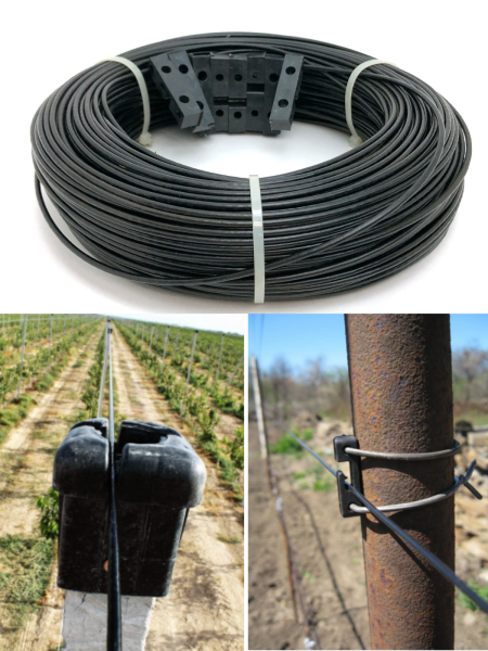 Набор для сада Клипсы 8 шт, Трос металлополимерный шпалерный 100 м диаметром 2,5 мм, черный ПРШ-2,5 (Товары, которые скоро пропадут из магазина)