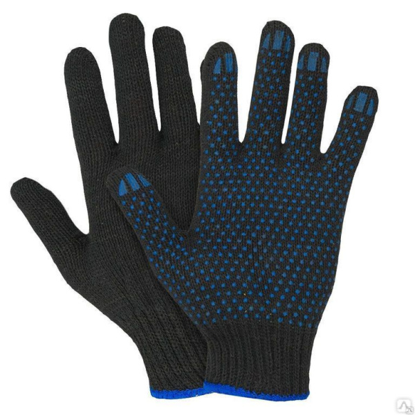 Перчатки трикотажные черные ПВХ Точка 40-42 гр 10 класс 4-нитка, 20 шт