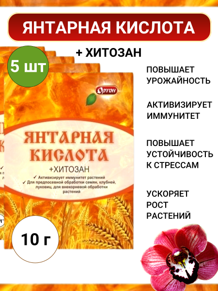 Янтарная кислота + Хитозан, 5 шт по 10 г Янтарная кислота + Хитозан, 5 шт по 10 г