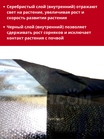 Укрывной материал Грядка в порядке двойное тепло для теплицы с УФ стабилизатором чёрный фольгированный 90 г/м2, 1,6 х 5 м Благодатное Земледелие