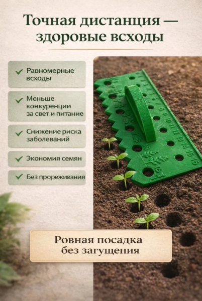 Линейка для посадки семян и рассады пластиковая 17 х 8 х 3 см зеленая Благодатное земледелие
